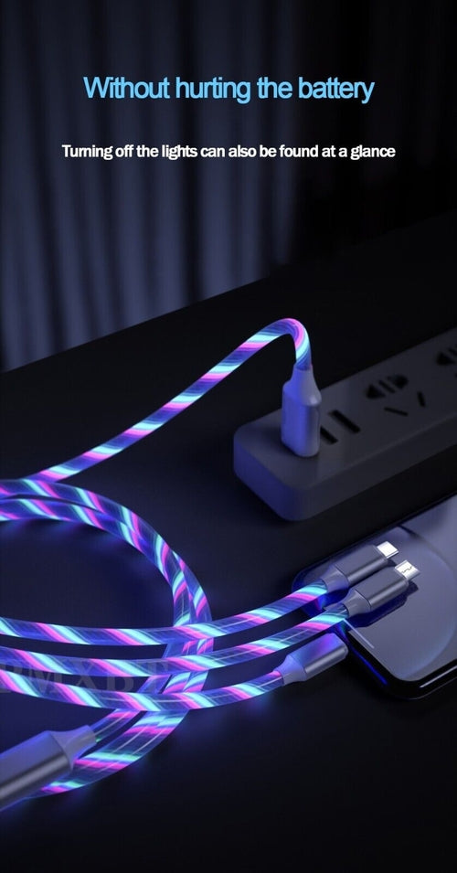 3 in 1 LED Fast Charging Cable Adapter For iPhone Micro USB Type C